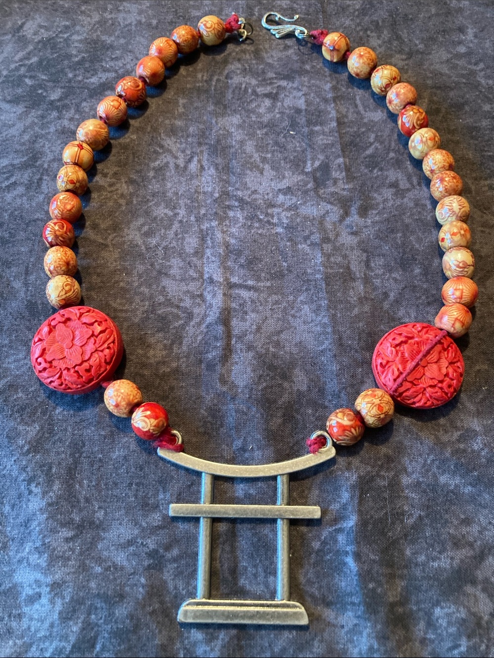 Handmade Boho Asian Style Beaded Necklace with Brass Accent